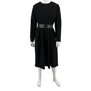 Vintage 60s 70s Fred Rothschild Pleated Wool Dress Womens Sz Medium 13 NOS Belt